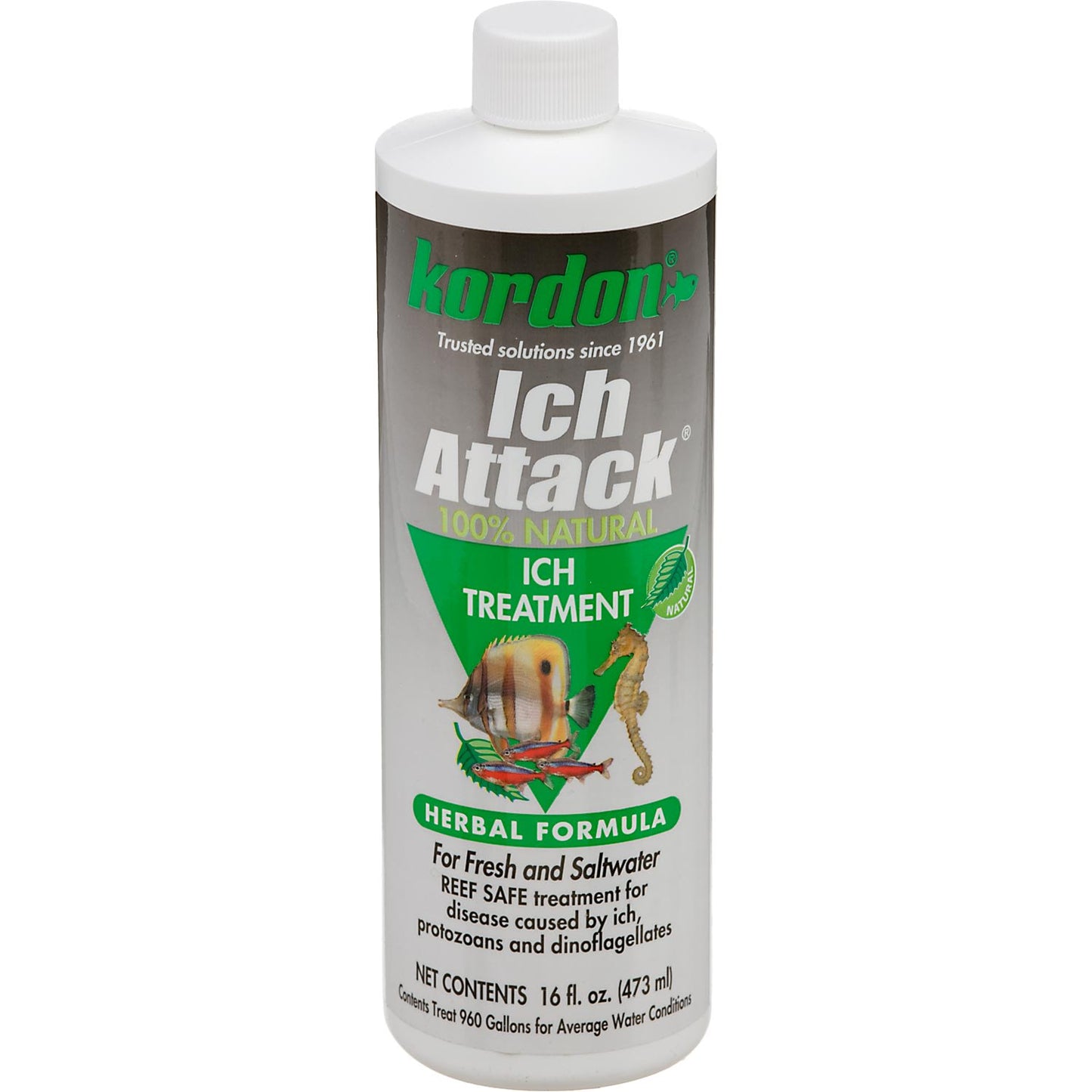 Kordon Ich Attack Natural Herbal Ich Treatment for Fresh and Saltwater Fish 16oz