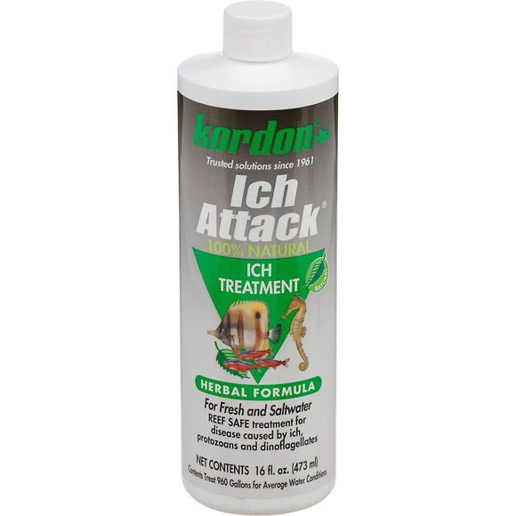 Kordon Ich Attack Natural Herbal Ich Treatment for Fresh and Saltwater Fish  16oz