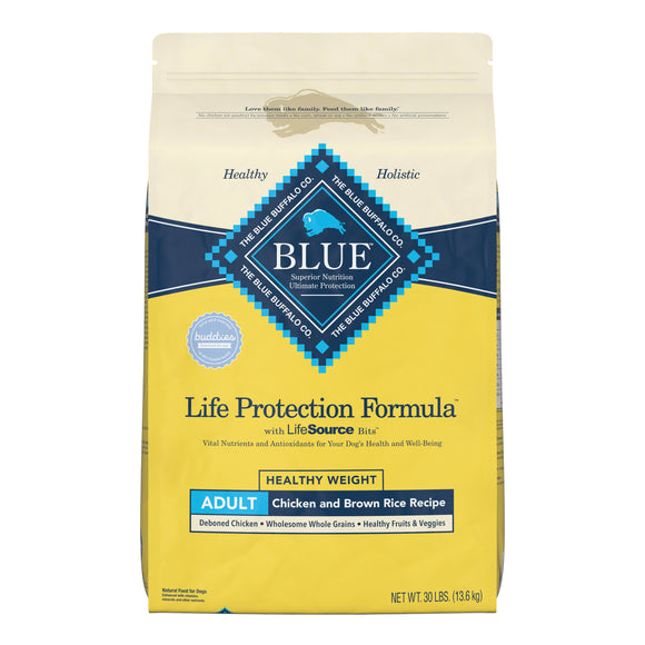Blue Buffalo Life Protection Formula Healthy Weight Chicken and Brown Rice Dry Dog Food for Adult Dogs  Whole Grain  30 lb. Bag