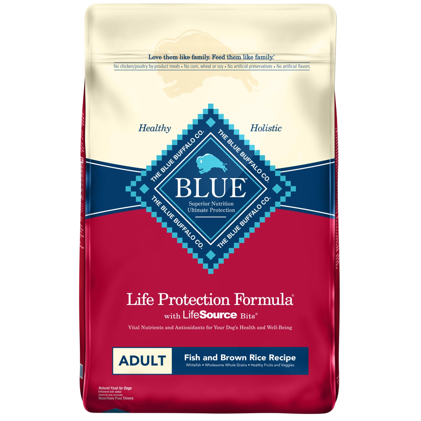 Blue Buffalo Life Protection Formula Fish and Brown Rice Dry Dog Food for Adult Dogs Whole Grain 15 lb. Bag