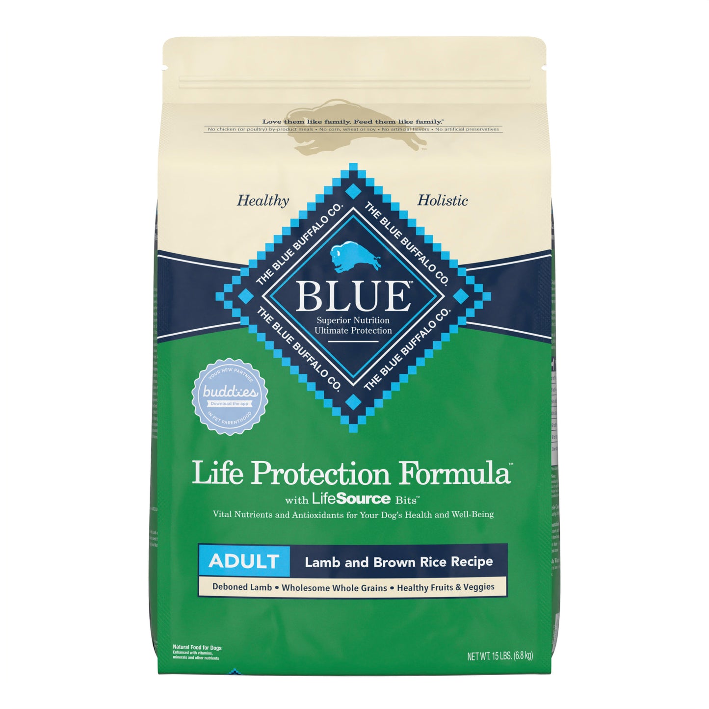 Blue Buffalo Life Protection Formula Lamb and Brown Rice Dry Dog Food for Adult Dogs Whole Grain 15 lb. Bag