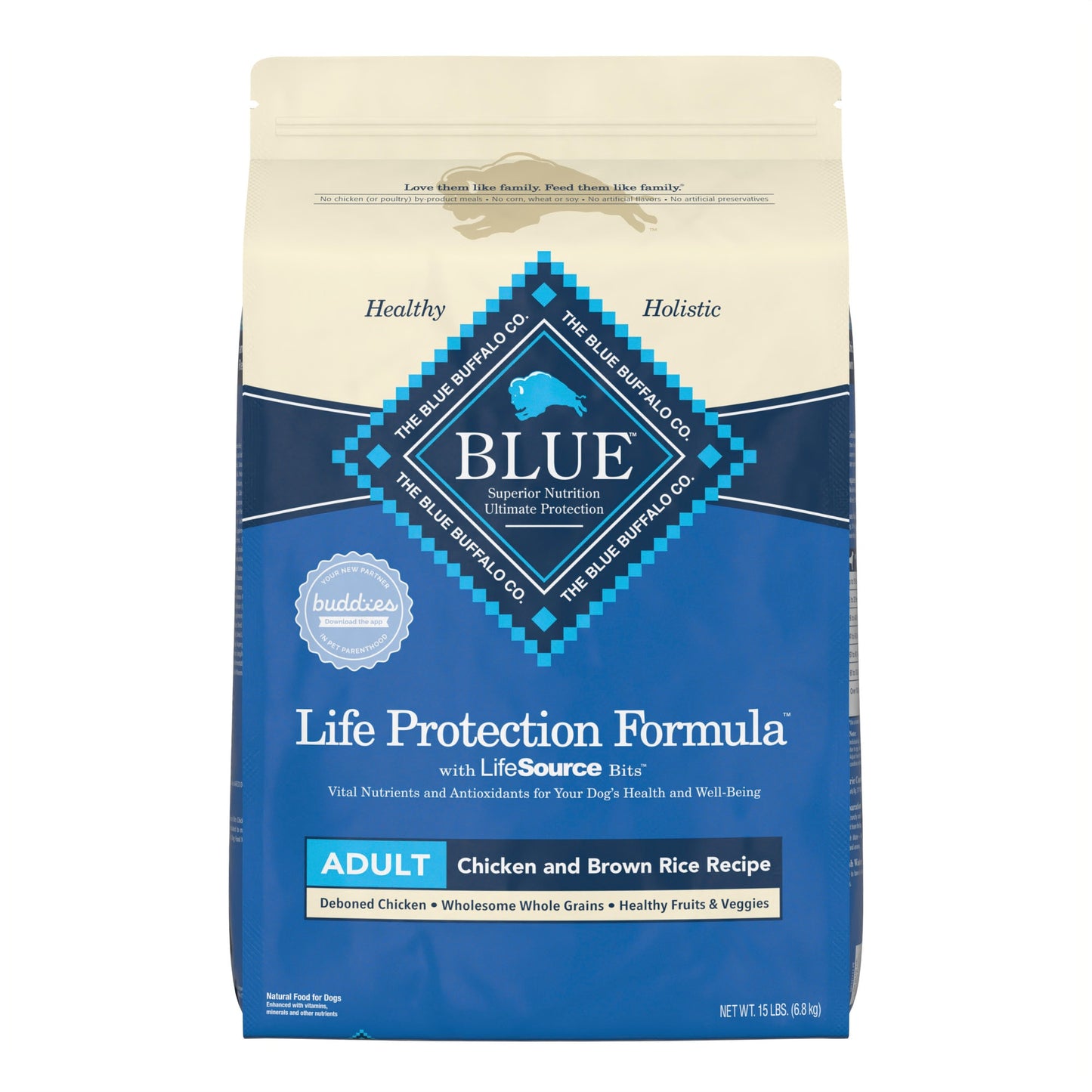 Blue Buffalo Life Protection Formula Chicken and Brown Rice Dry Dog Food for Adult Dogs Whole Grain 15 lb. Bag