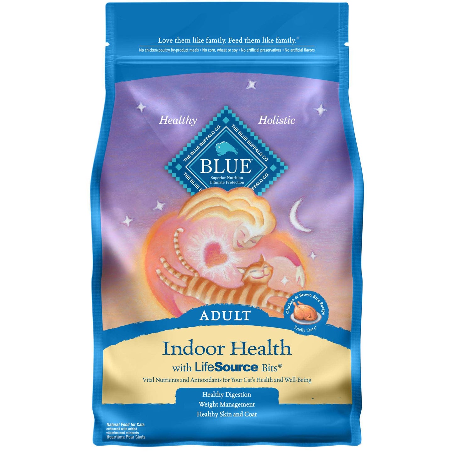 Blue Buffalo Indoor Health Chicken and Brown Rice Dry Cat Food for Adult Cats Whole Grain 7 lb. Bag
