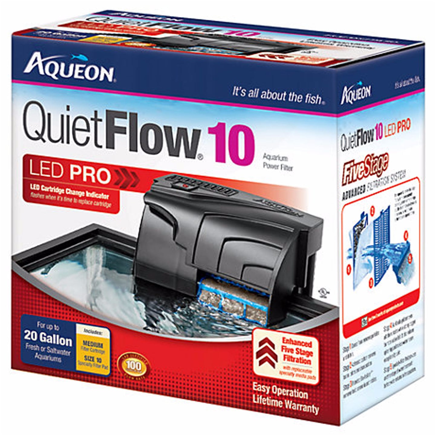 Aqueon QuietFlow LED PRO Aquarium Power Filter Size 10