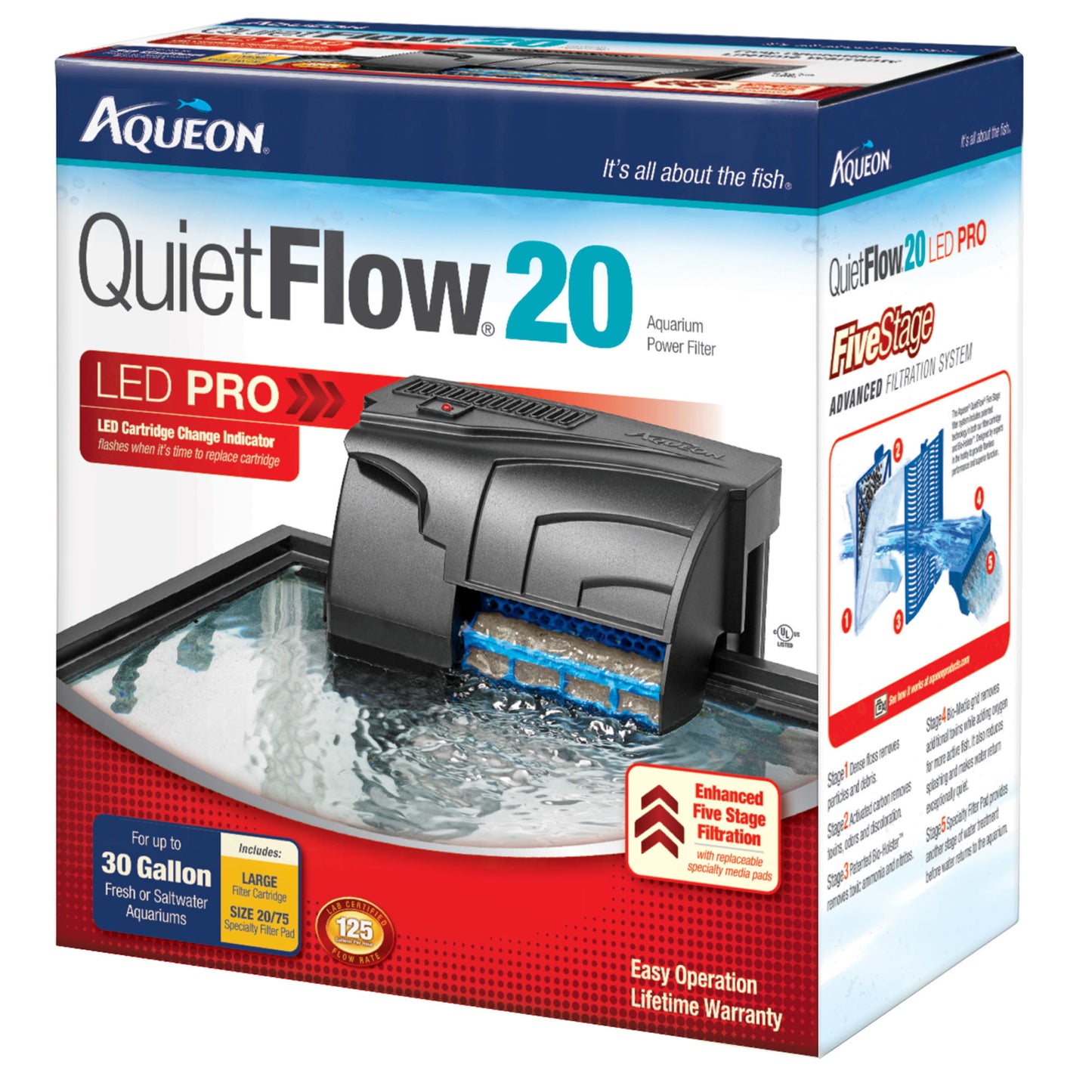 Aqueon QuietFlow LED PRO Aquarium Power Filter Size 20