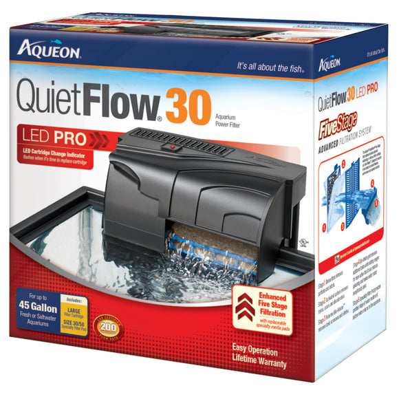 Aqueon QuietFlow LED PRO Aquarium Power Filter  Size 30