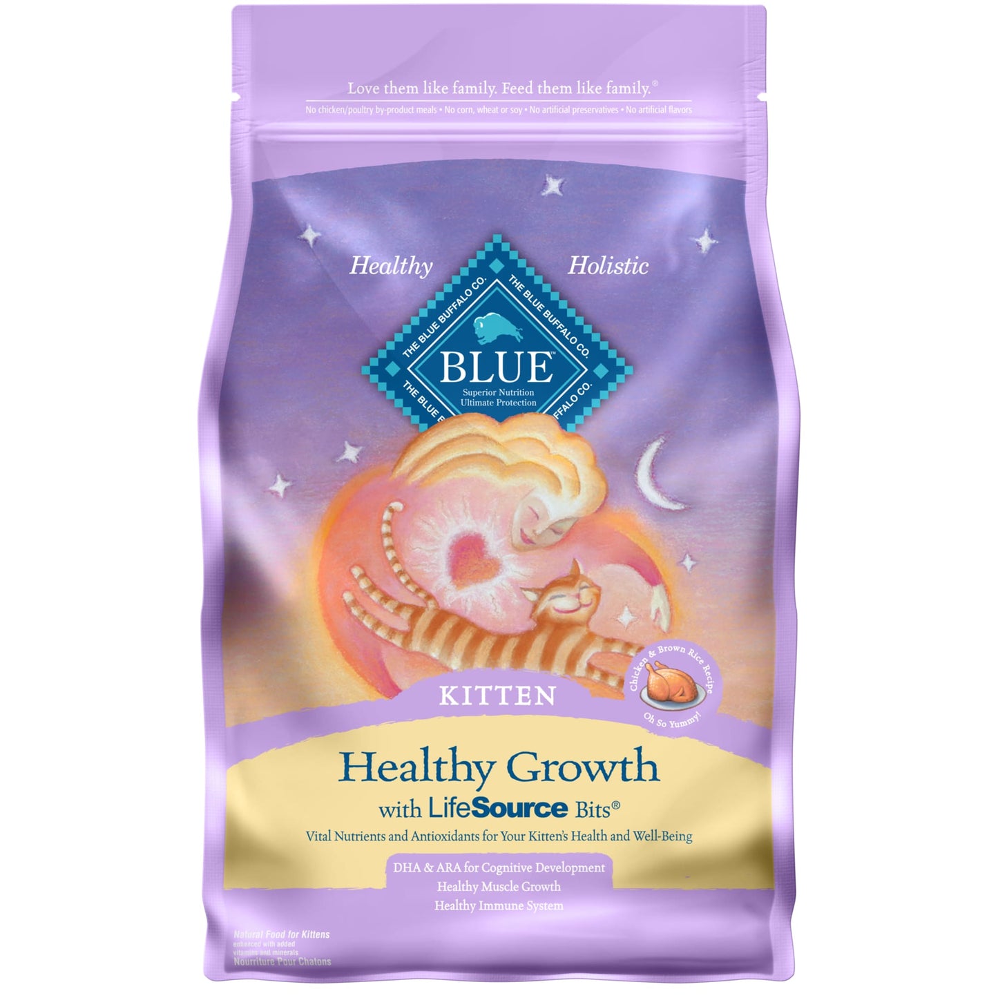 Blue Buffalo Healthy Growth Chicken and Brown Rice Dry Cat Food for Kittens Whole Grain 3 lb. Bag