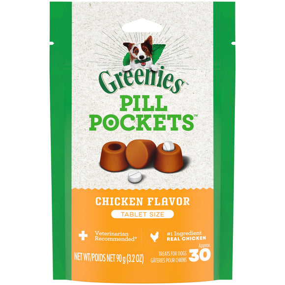 GREENIES PILL POCKETS for Dogs Tablet Size Natural Soft Dog Treats  Chicken Flavor  3.2 oz. Pack (30 Treats)
