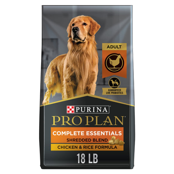 Purina Pro Plan High Protein Dog Food With Probiotics for Dogs, Shredded Blend Chicken & Rice Formula, 18 lb. Bag
