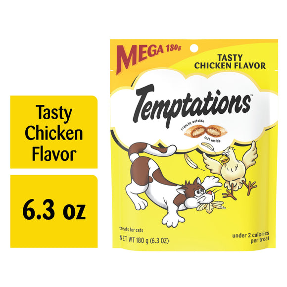 TEMPTATIONS Classic Crunchy and Soft Cat Treats Tasty Chicken Flavor  6.3 oz. Pouch