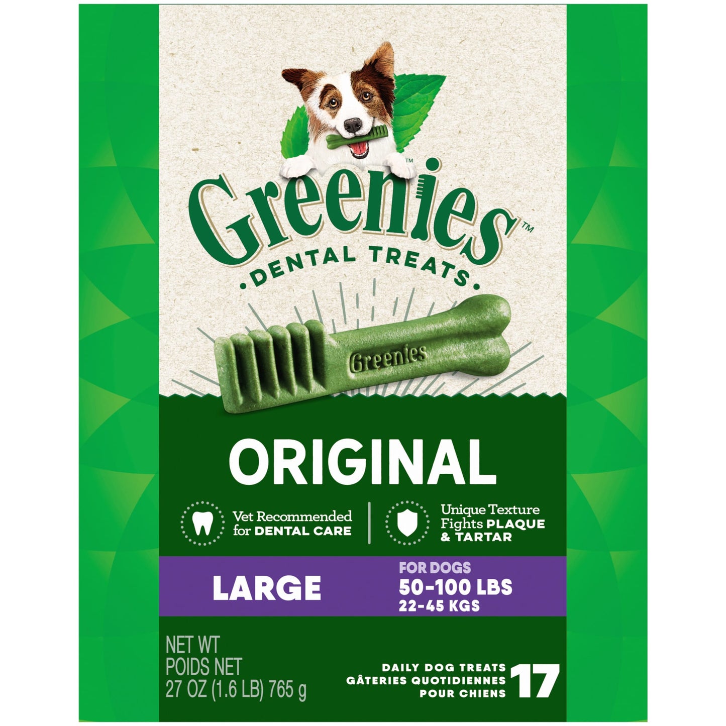 GREENIES Original Large Natural Dog Dental Care Chews Oral Health Dog Treats 27 oz. Pack (17 Treats)
