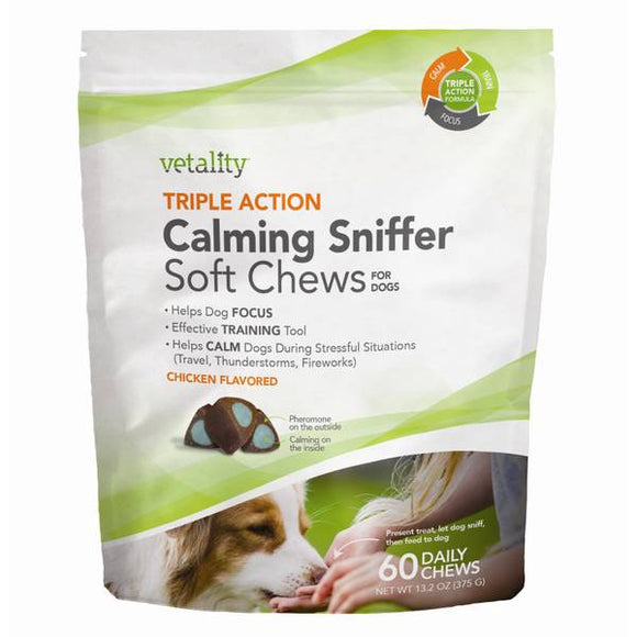 Vetality Triple Action Calm Sniffer Soft Chews for Dogs 60ct Chicken