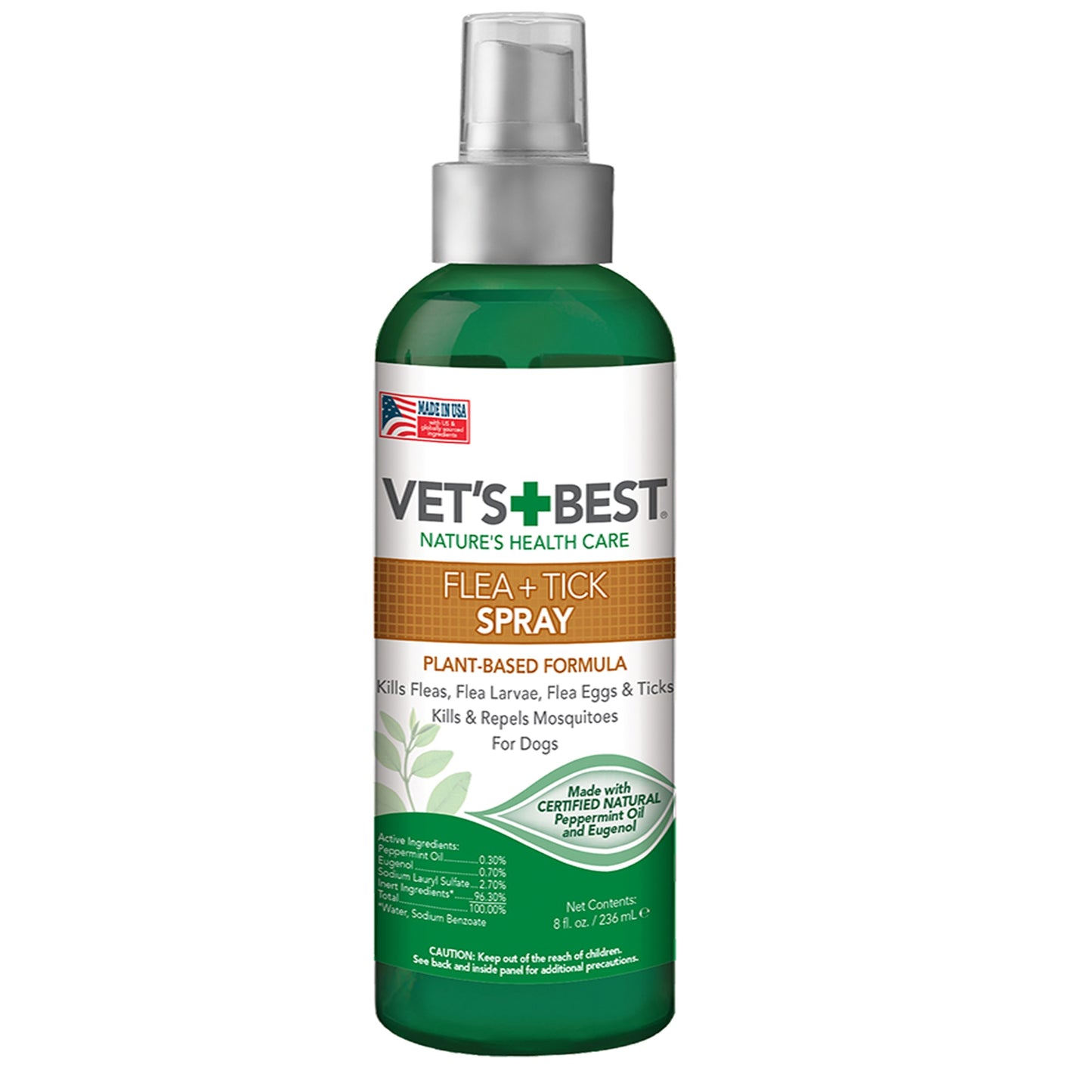 Vet's Best Flea & Tick Spray for Dogs Plant-Based Certified Natural Oils 8 oz.
