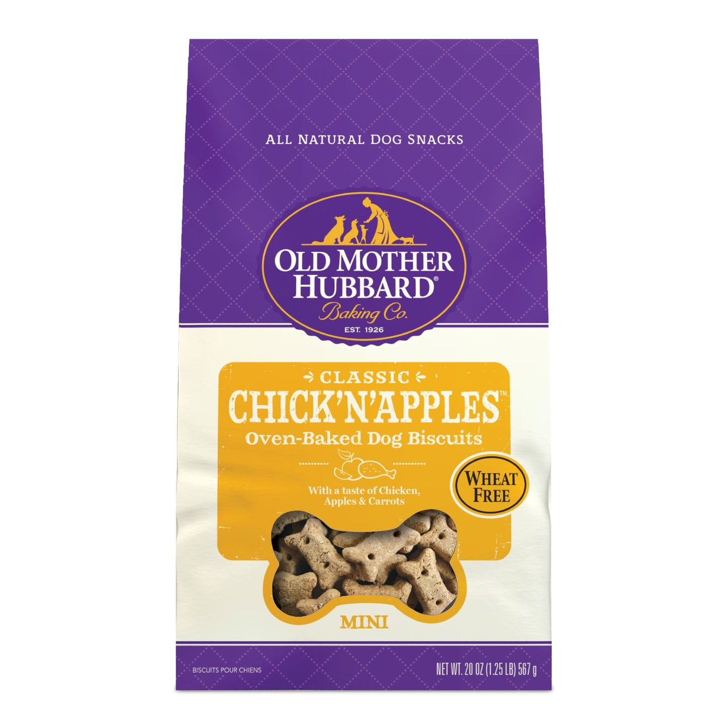 Old Mother Hubbard by Wellness Classic Crunchy CHICK'N' APPLES with Chicken and Carrot Biscuits Mini Oven Baked Dog Treats - 20oz