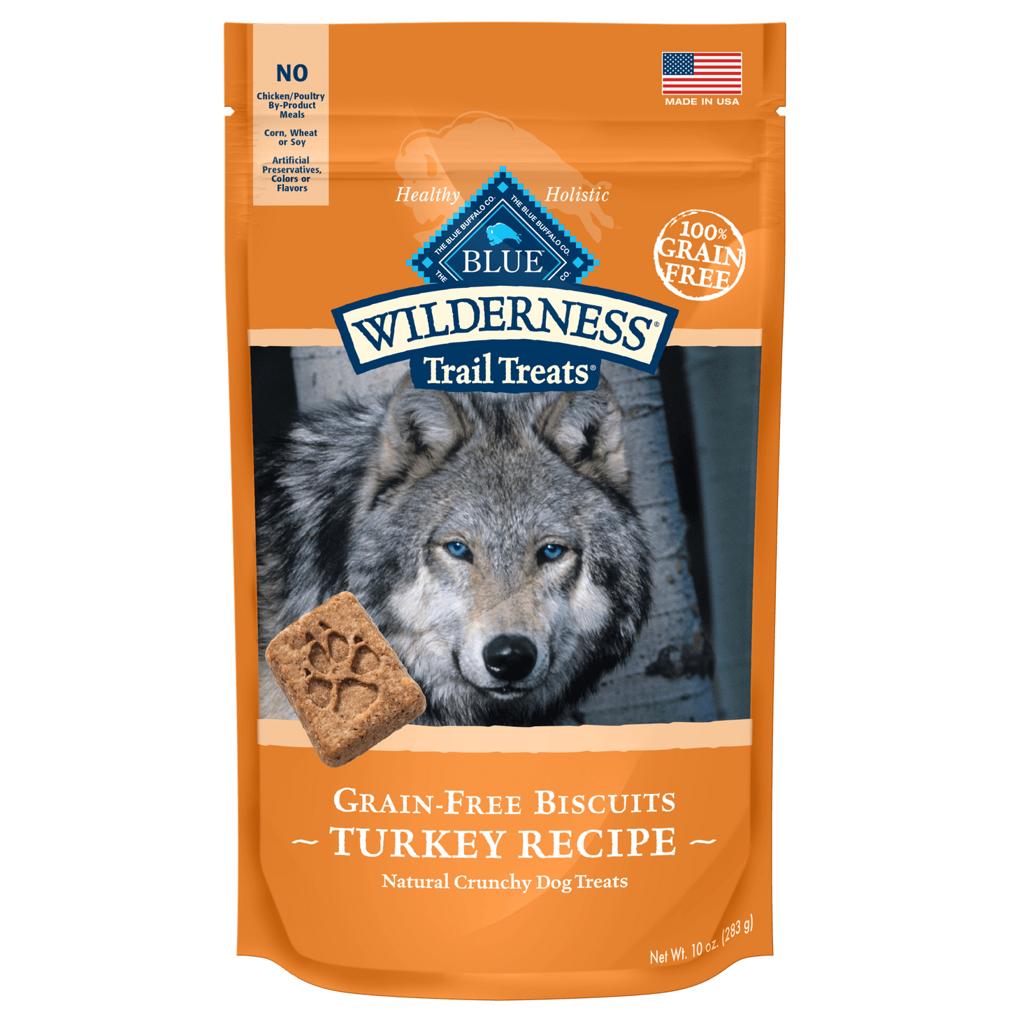 Blue Buffalo Wilderness Trail Treats High Protein Turkey Flavor Crunchy Biscuit Treats for Dogs Grain-Free 10 oz. Bag