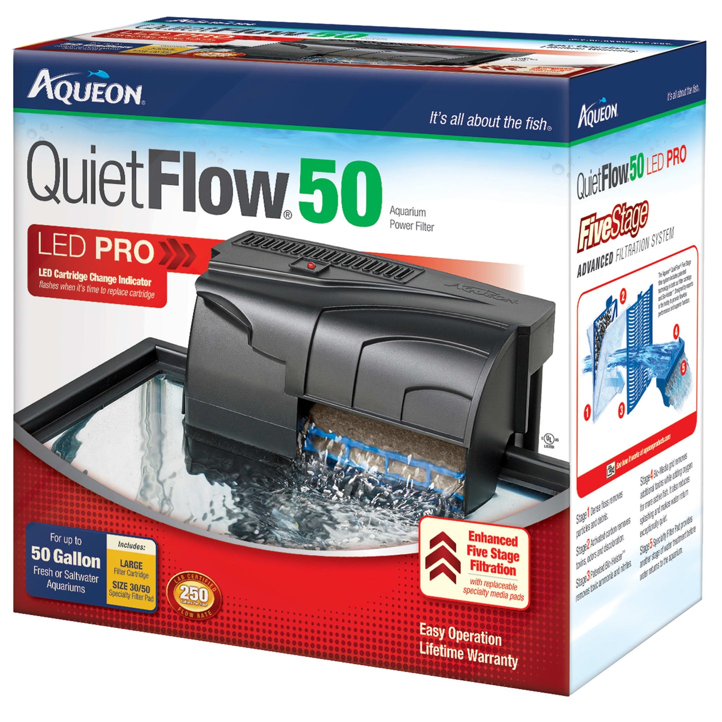Aqueon QuietFlow LED PRO Aquarium Power Filter Size 50