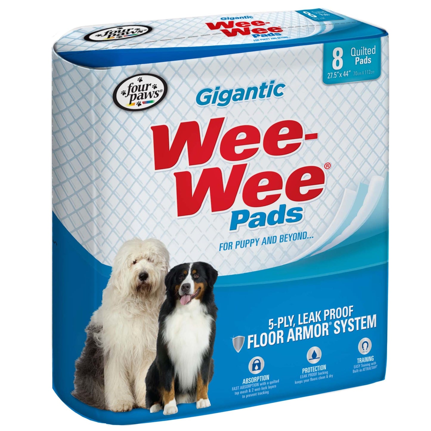 Four Paws Wee-Wee Gigantic Dog Training Pads 8-Count Gigantic 27.5 x 44