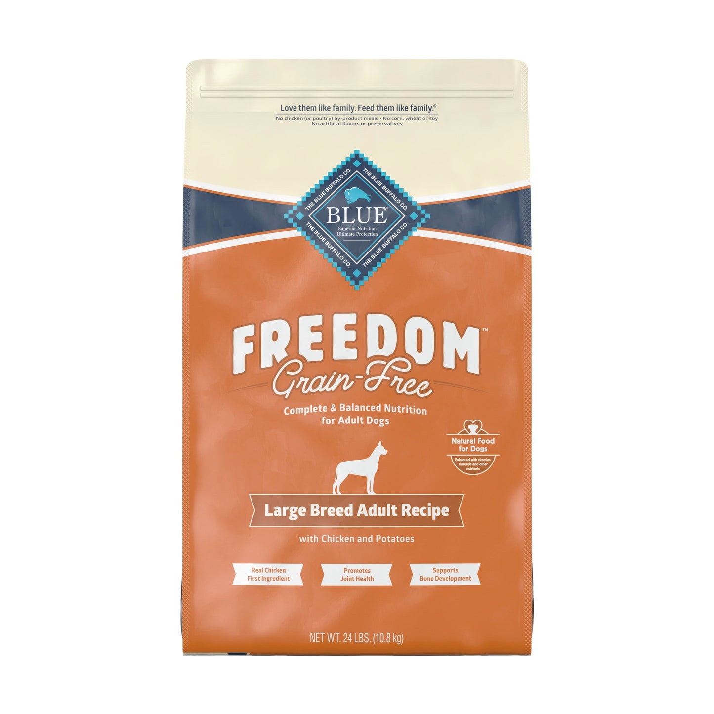 Blue Buffalo Freedom Large Breed Chicken Dry Dog Food for Adult Dogs Grain-Free 24 lb. Bag