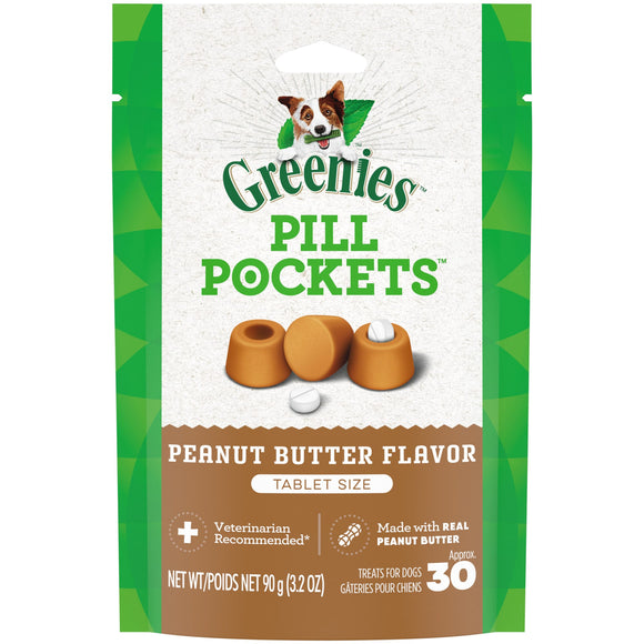 GREENIES PILL POCKETS for Dogs Tablet Size Natural Soft Dog Treats with Real Peanut Butter  3.2 oz. Pack (30 Treats)