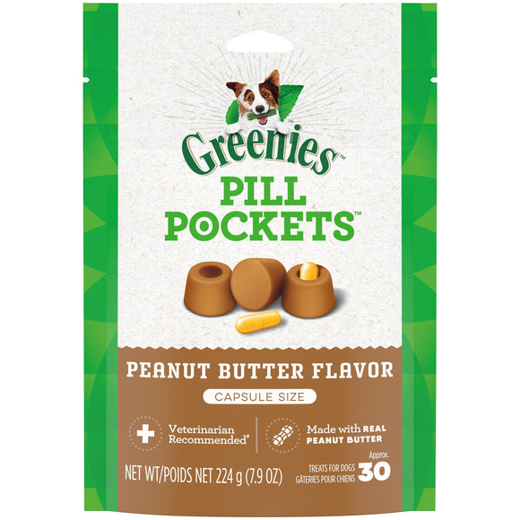 GREENIES PILL POCKETS Capsule Size Natural Dog Treats with Real Peanut Butter  (6) 7.9 oz. Packs (180 Treats)
