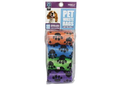 MultiPet Paw Print Waste Bags 8 pk 15 bags per roll assorted