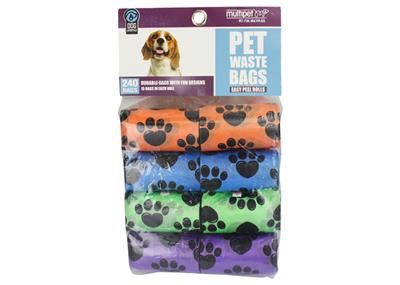 MultiPet Paw Print Waste Bags 16 pk 15 bags per roll Assorted