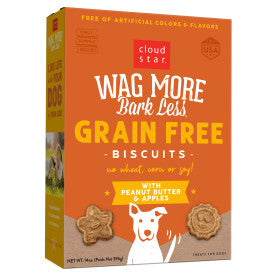 Cloud Star Wag More Bark Less Crunchy Grain Free Dog Treats, Peanut Butter & Apples, 14 oz. Box