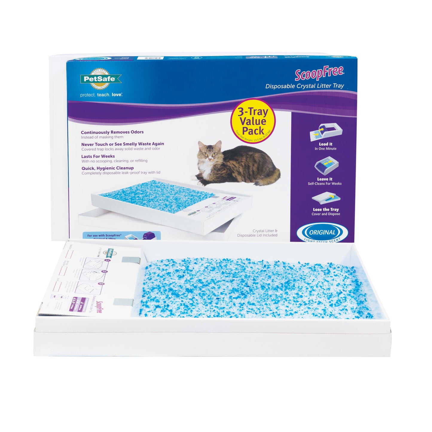PetSafe ScoopFree Replacement Blue Crystal Litter Tray 3-Pack Easy Cleanup with Disposable Tray Includes Leak Protection and Low Tracking Litter