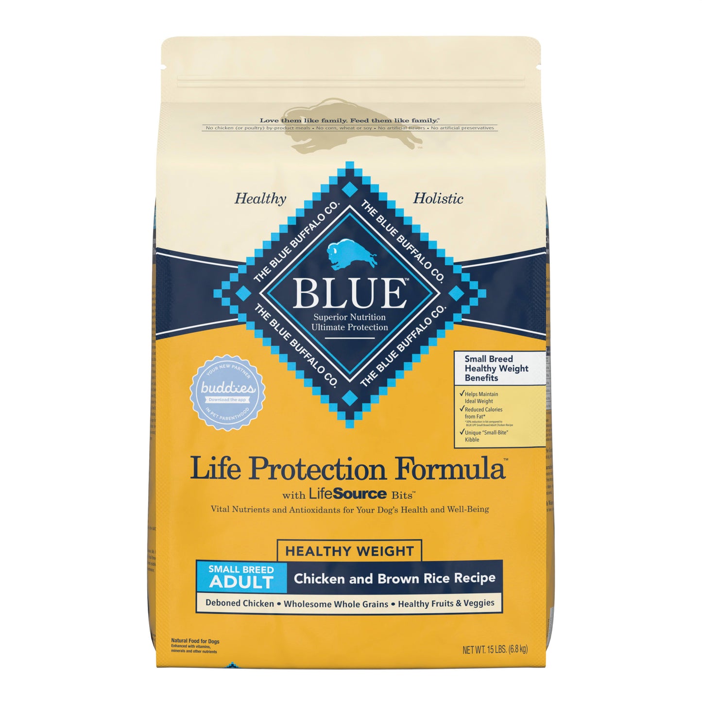 Blue Buffalo Life Protection Formula Small Breed Healthy Weight Chicken and Brown Rice Dry Dog Food for Adult Dogs Whole Grain 15 lb. Bag
