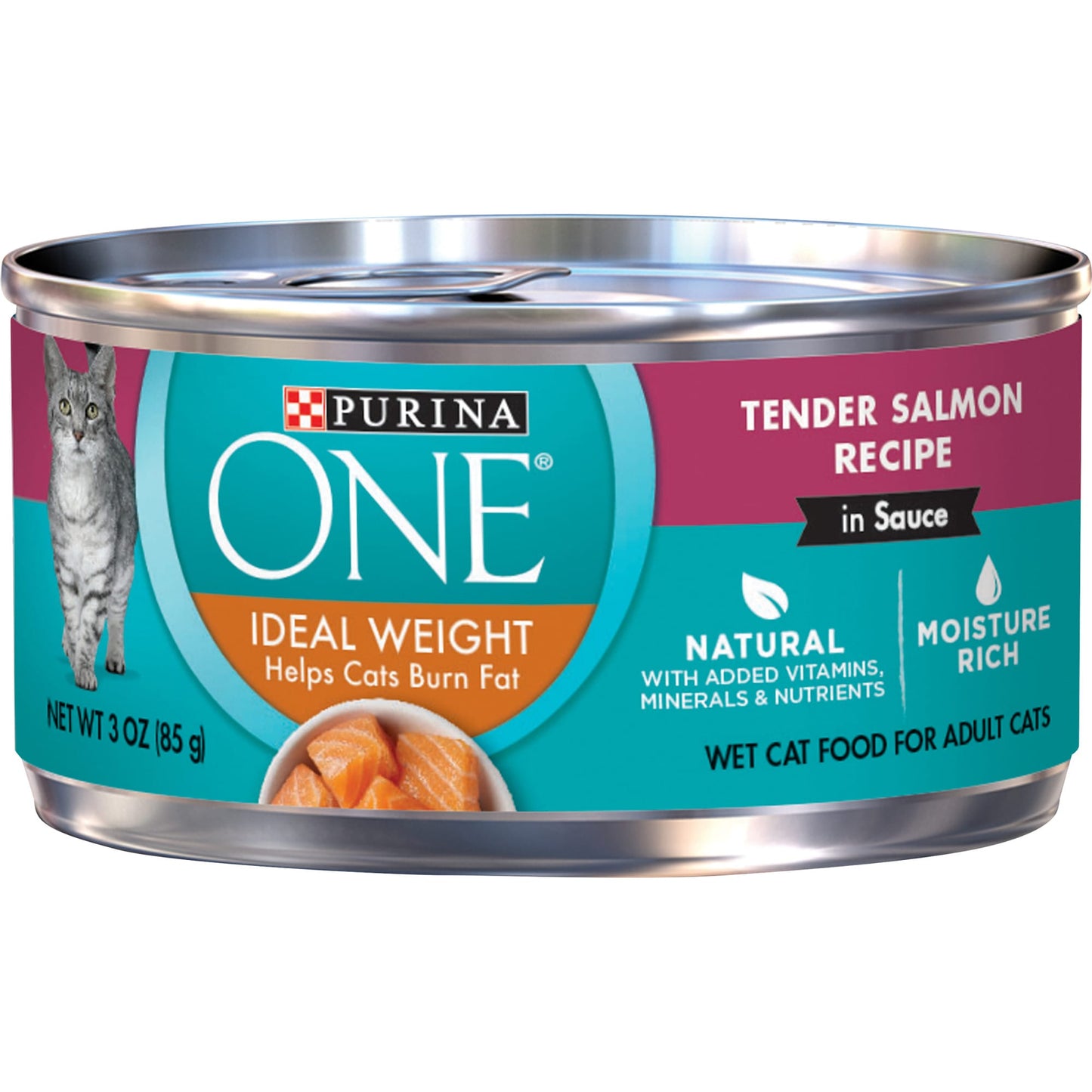 Purina ONE Natural Weight Control Wet Cat Food, Ideal Weight Tender Salmon Recipe, 3 oz. Pull-Top Can