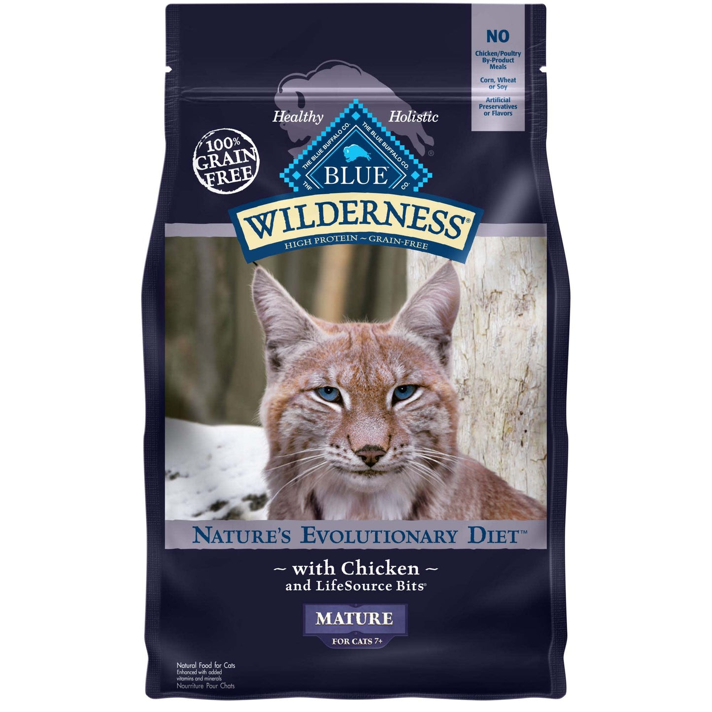 Blue Buffalo Wilderness High Protein Mature Chicken Dry Cat Food for Senior Cats Grain-Free 5 lb. Bag
