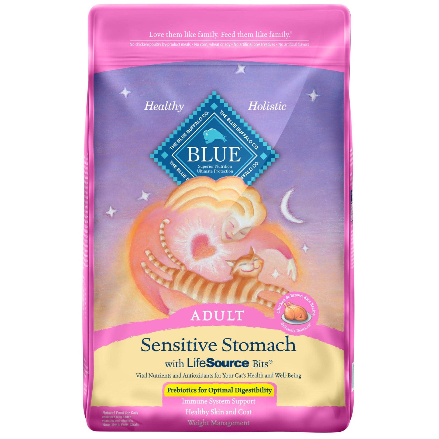 Blue Buffalo Sensitive Stomach Chicken and Brown Rice Dry Cat Food for Adult Cats Whole Grain 7 lb. Bag
