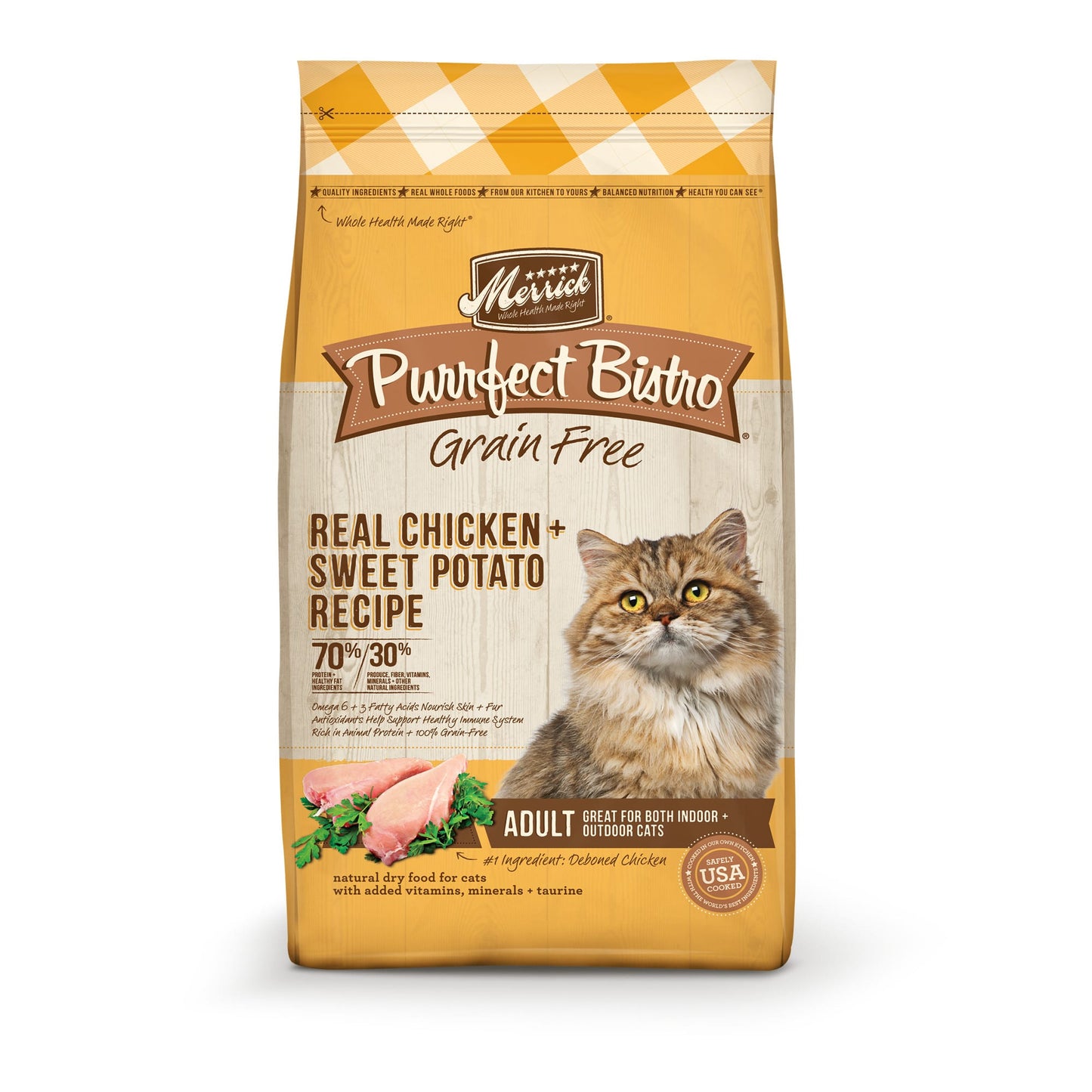 Merrick Purrfect Bistro Grain Free Cat Food Real Chicken and Sweet Potato Dry Cat Food Recipe - 12 lb Bag