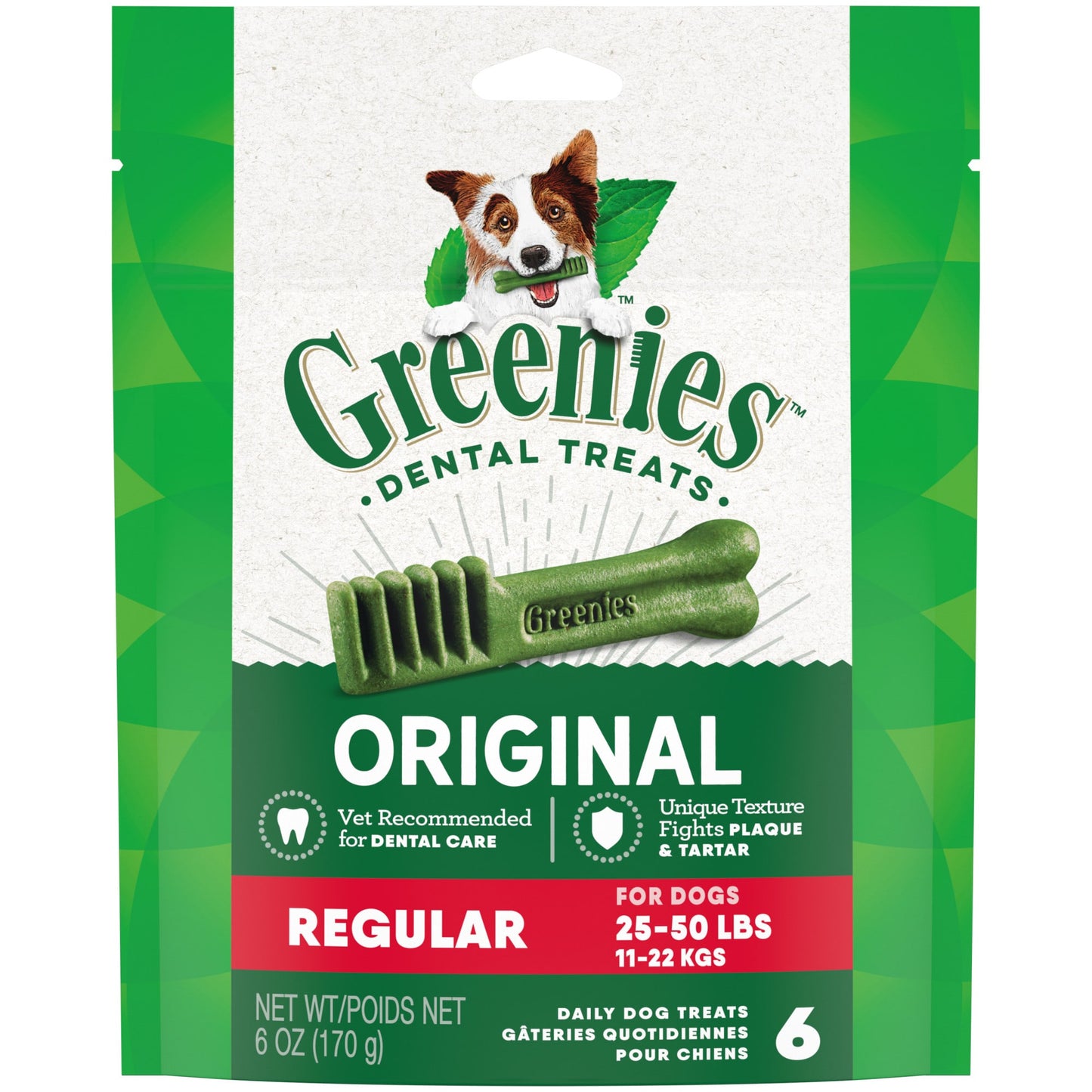 GREENIES Original Regular Size Natural Dental Dog Treats 6 oz. Pack (6 Treats)