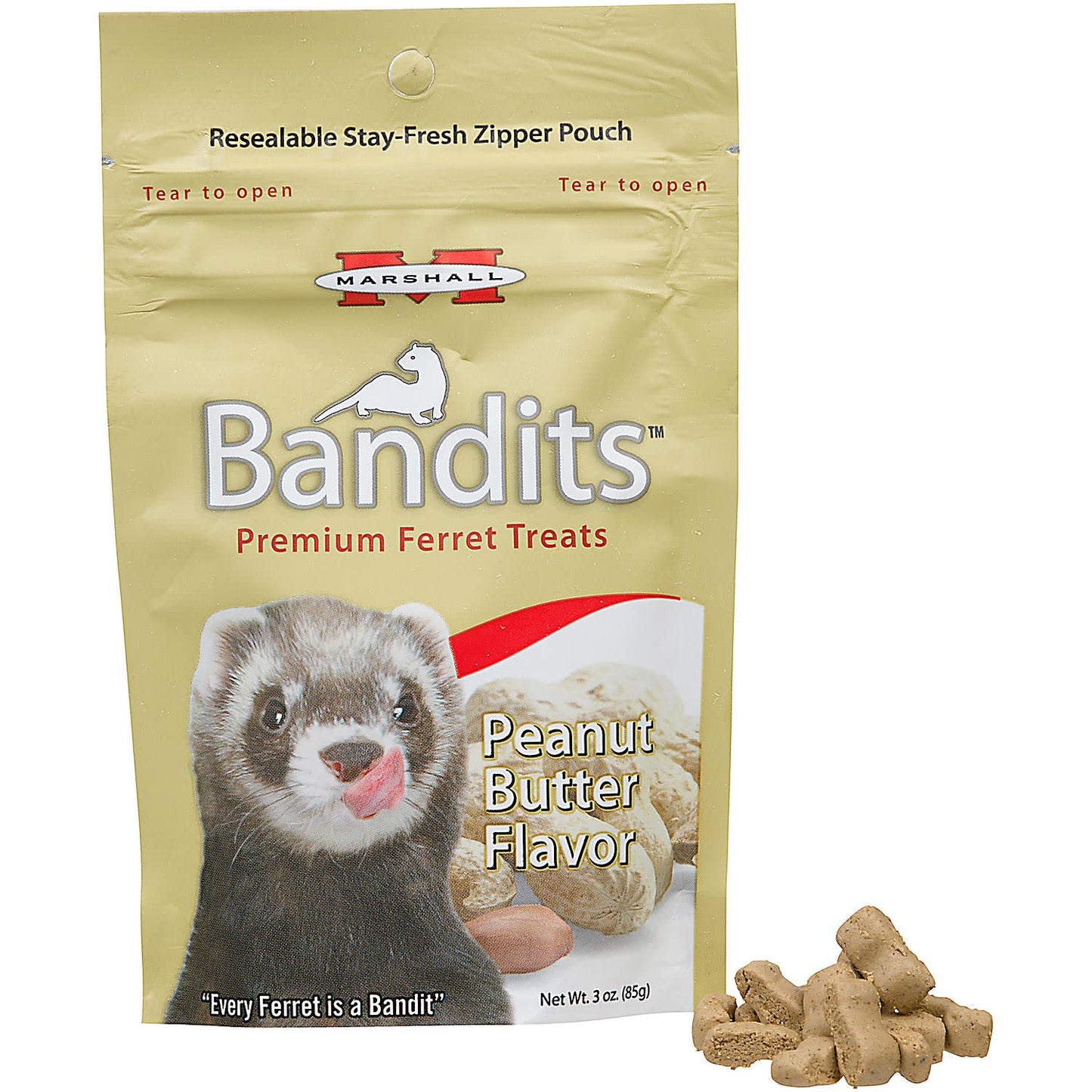 Marshall Pet Products Premium Bandit Treat for Ferrets Peanut Butter Flavored Ferret Treats 3 oz
