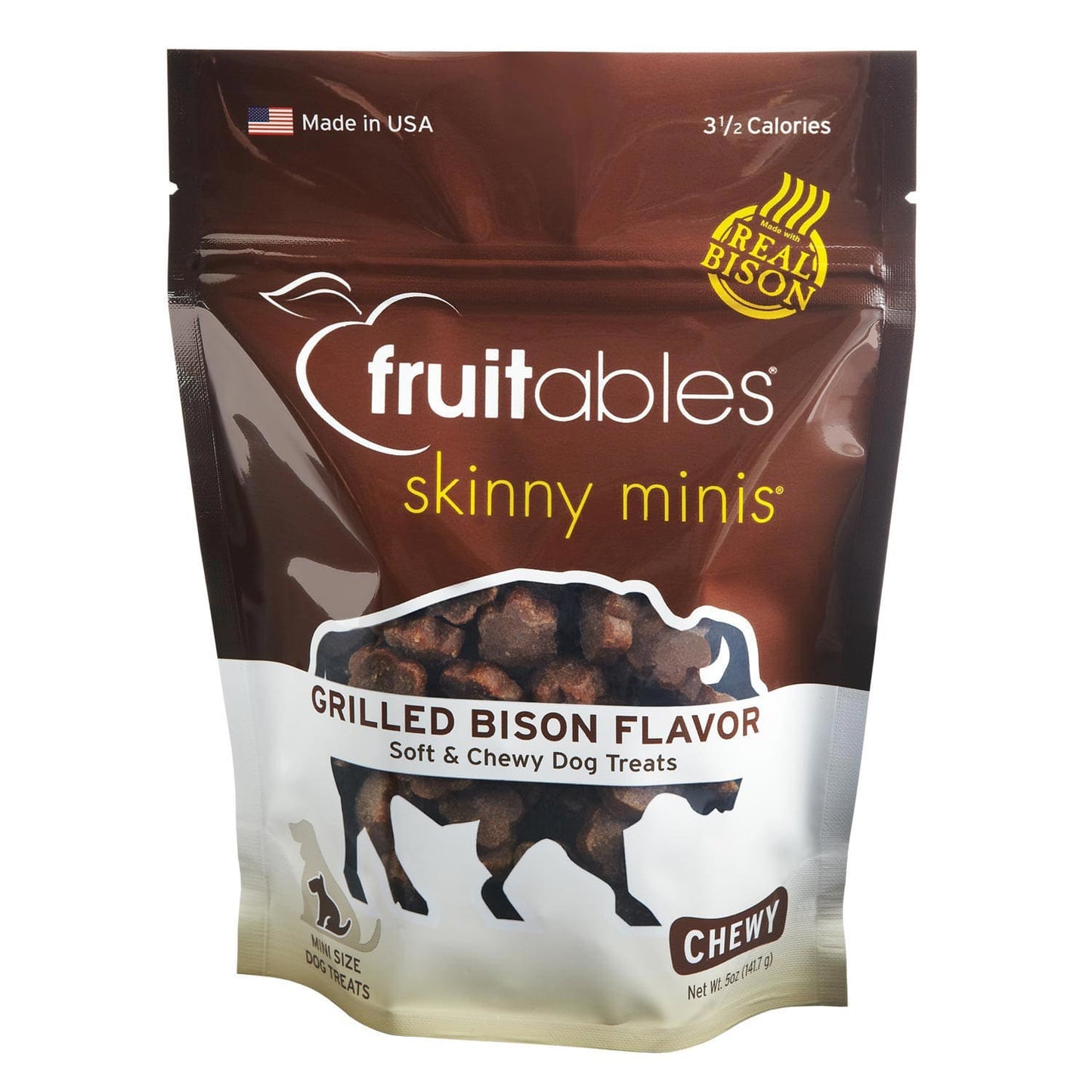 Fruitables Skinny Mini Dog Treats Grilled Bison Flavor 5 Ounces