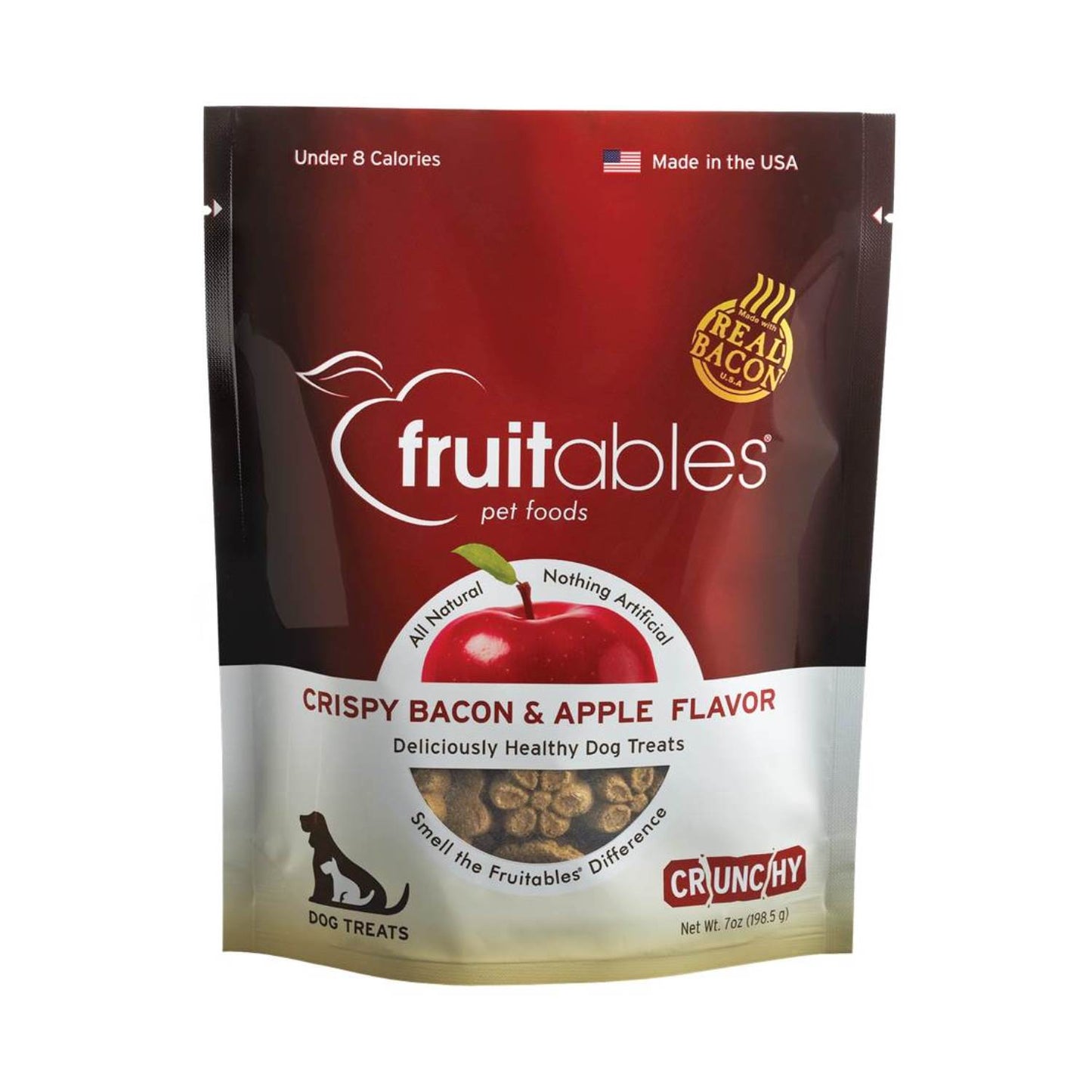 Fruitables Baked Low Calorie Dog Treats Cripsy Bacon and Apple Flavor 7 Ounces