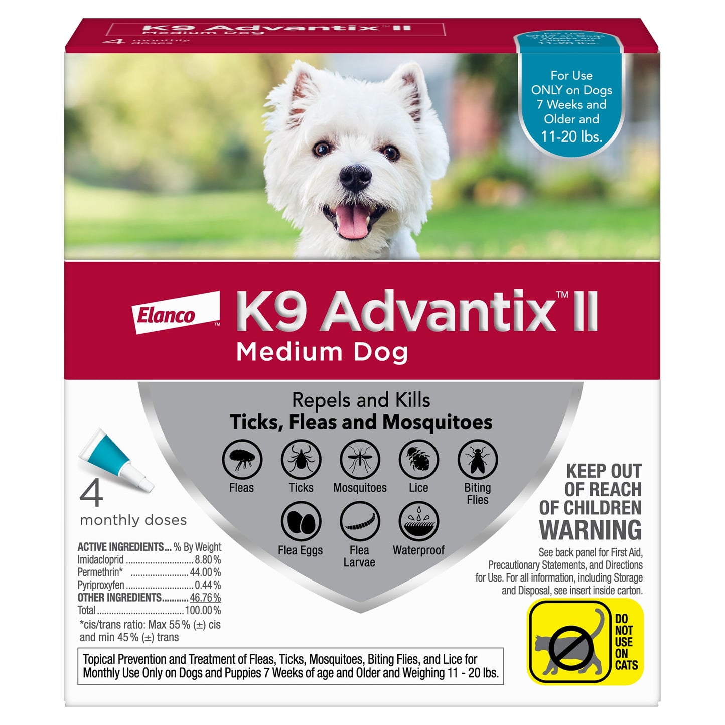 K9 Advantix II Flea and Tick Treatment for Medium Dogs 4-Pack