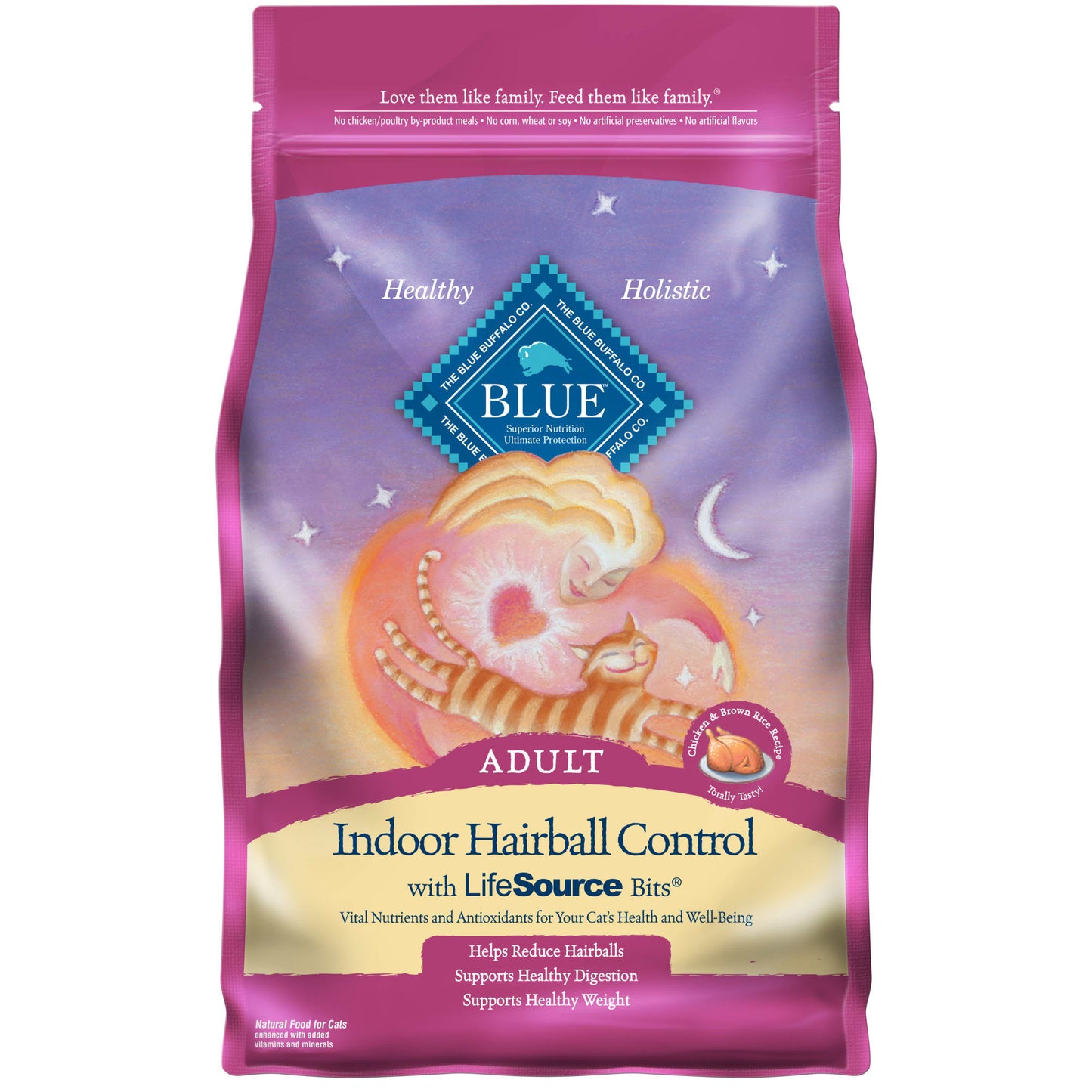 Blue Buffalo Indoor Hairball Control Chicken and Brown Rice Dry Cat Food for Adult Cats Whole Grain 7 lb. Bag