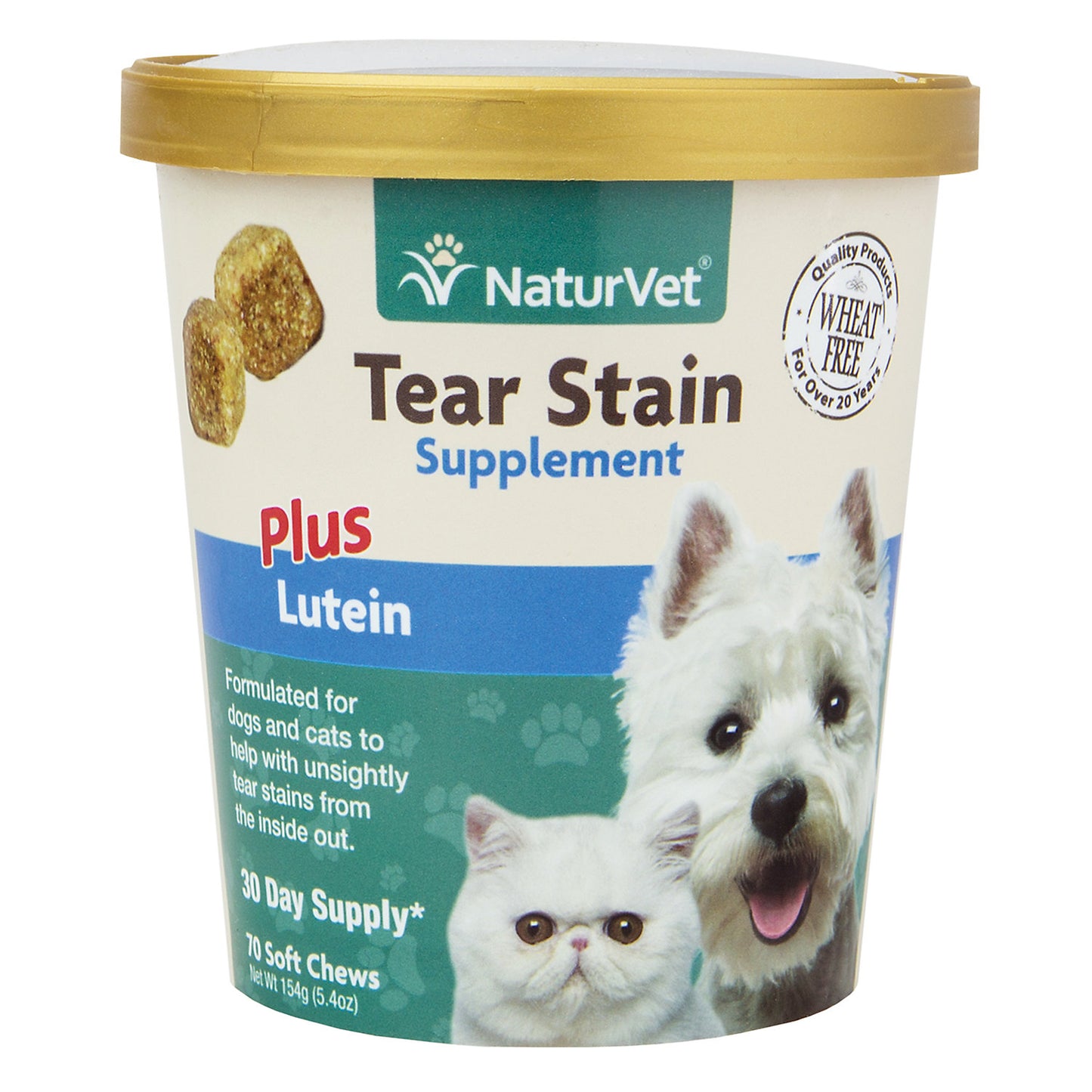 NaturVet Tear Stain Supplement Plus Lutein for Dogs and Cats 70 Soft Chews