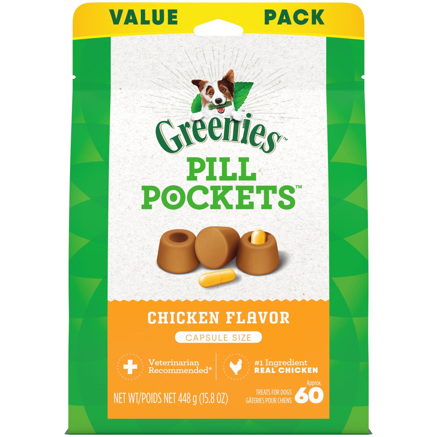 GREENIES PILL POCKETS Capsule Size Natural Dog Treats Chicken Flavor 15.8 oz. Value Pack (60 Treats)