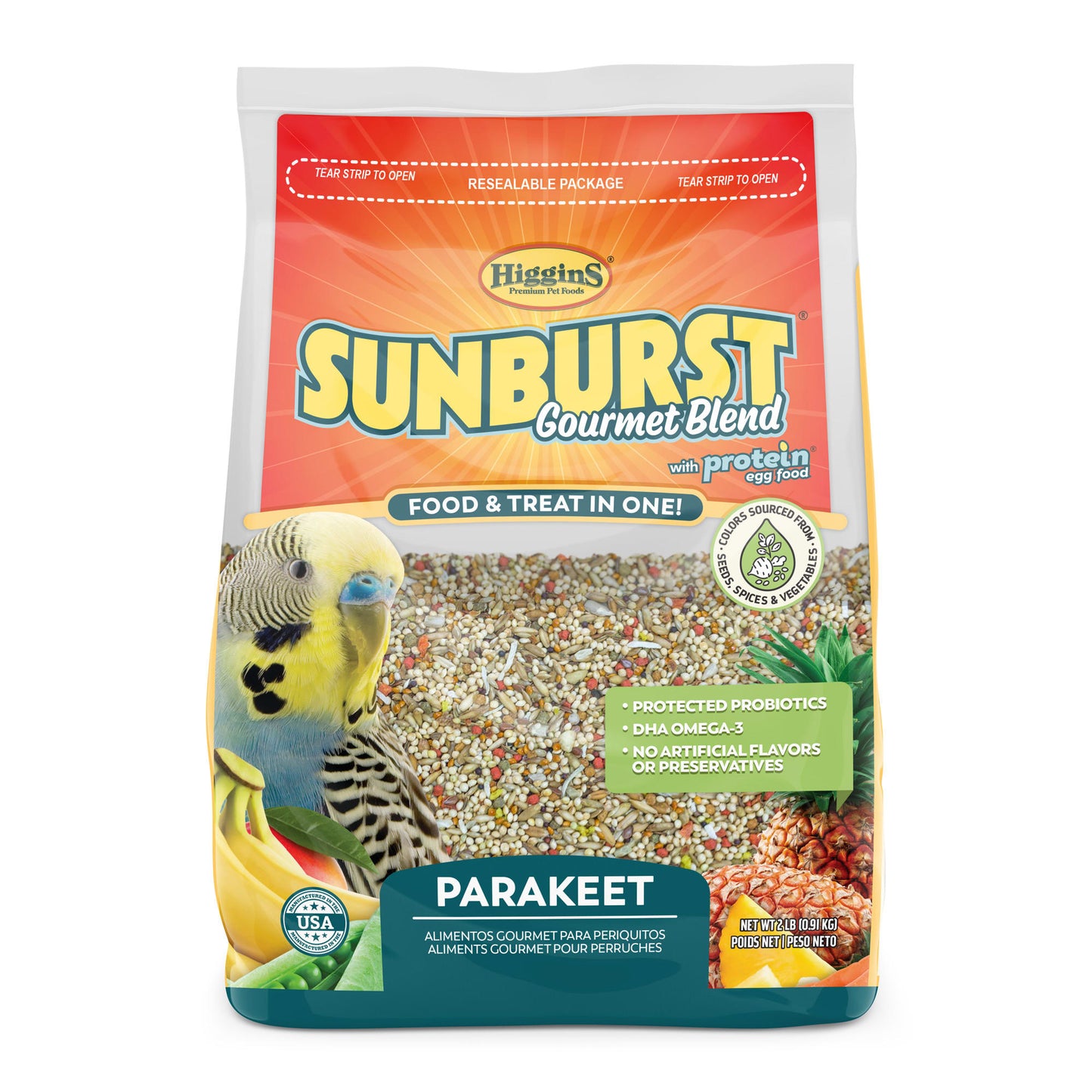 Higgins Sunburst Parakeet Bird Food, 2 Lb