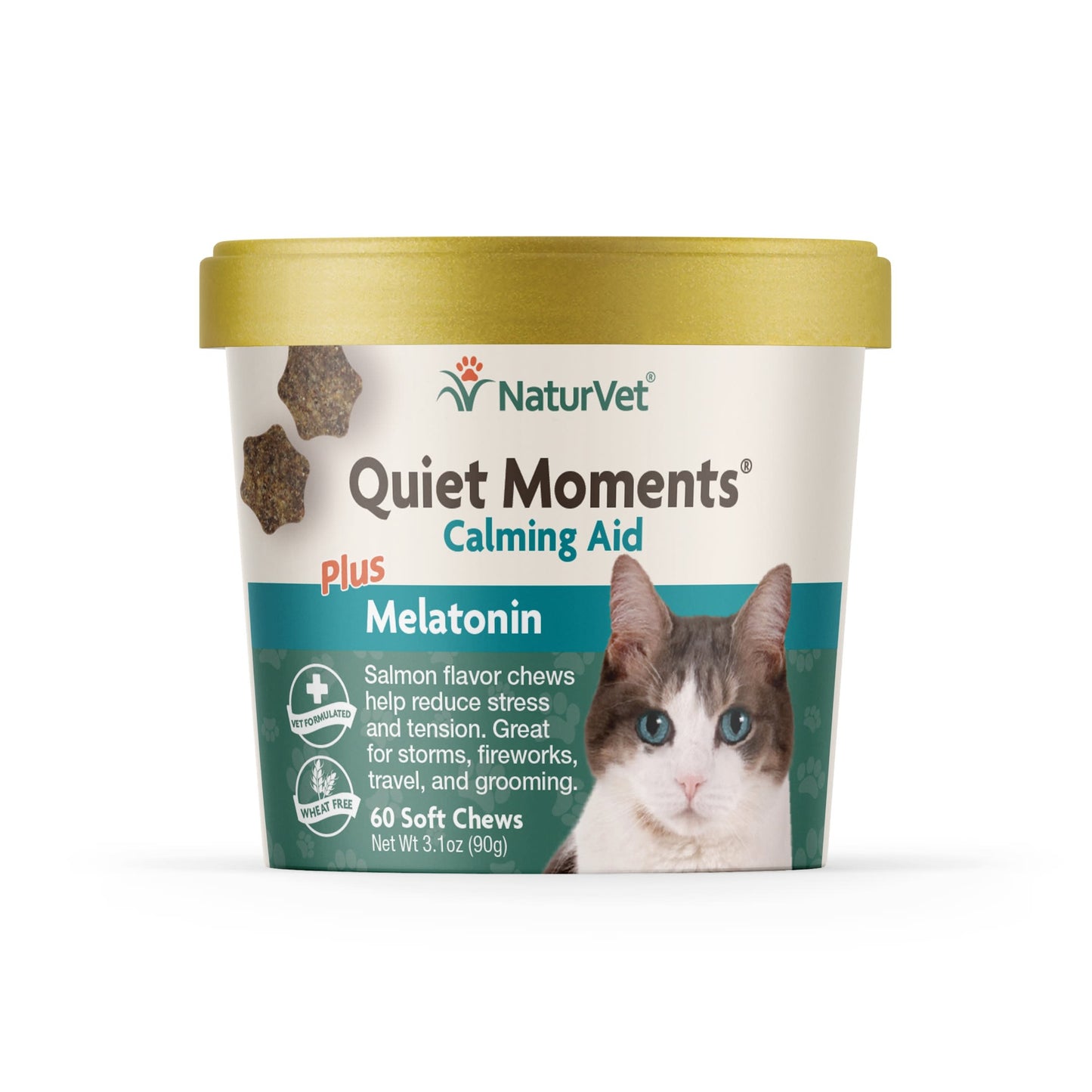 NaturVet Quiet Moments Calming Aid Plus Melatonin for Cats 60 Soft Chews