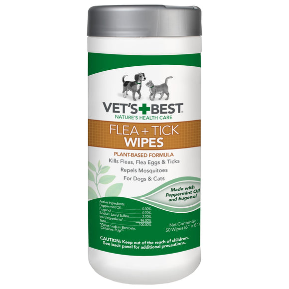 Vet s Best Flea and Tick Wipes for Dogs and Cats | Targeted Flea & Tick Application | Multi-Purpose Flea Treatment for Dogs and Cats | 50 Wipes
