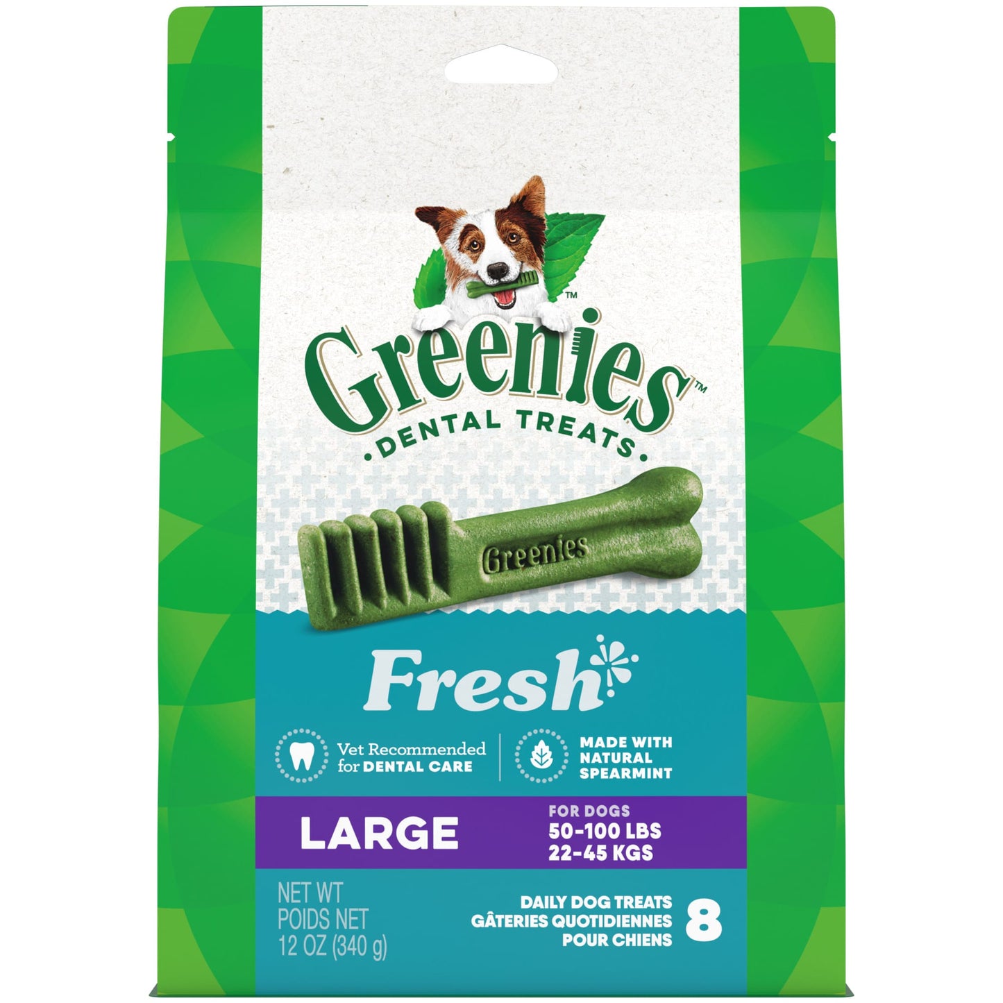 GREENIES Large Natural Dog Dental Care Chews Oral Health Dog Treats Fresh Flavor 12 oz. Pack (8 Treats)