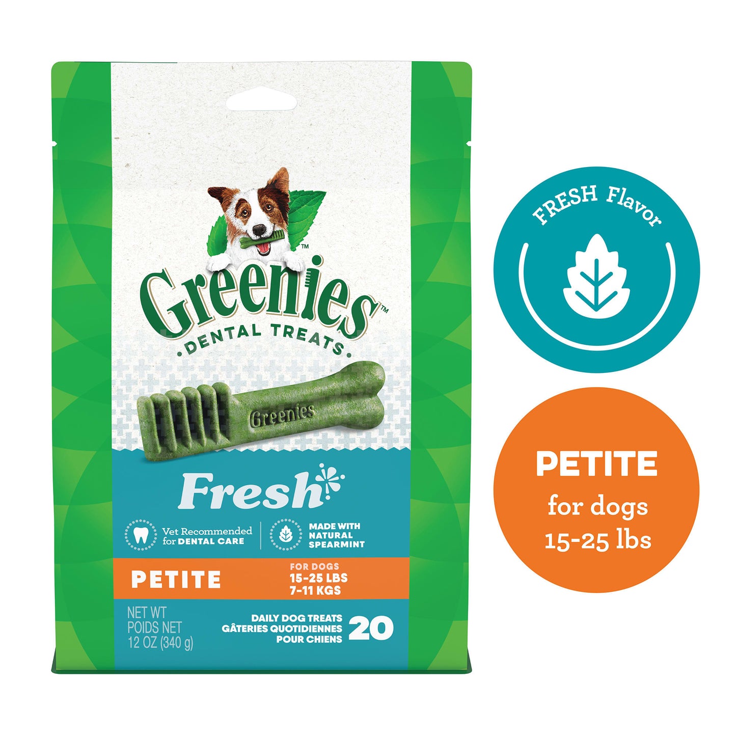 GREENIES Petite Natural Dog Dental Care Chews Oral Health Dog Treats Fresh Flavor 12 oz. Pack (20 Treats)