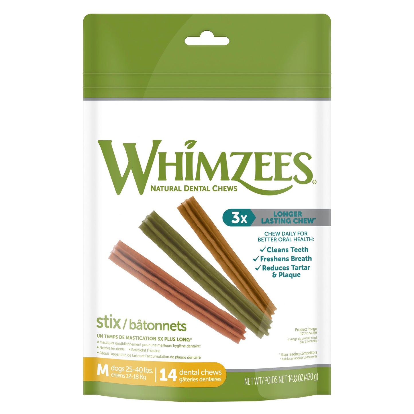 WHIMZEES Natural Grain Free Daily Dental Long Lasting Dog Treats Stix Medium Bag of 14