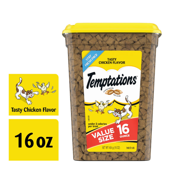 TEMPTATIONS Classic Crunchy and Soft Cat Treats Tasty Chicken Flavor  16 oz. Tub