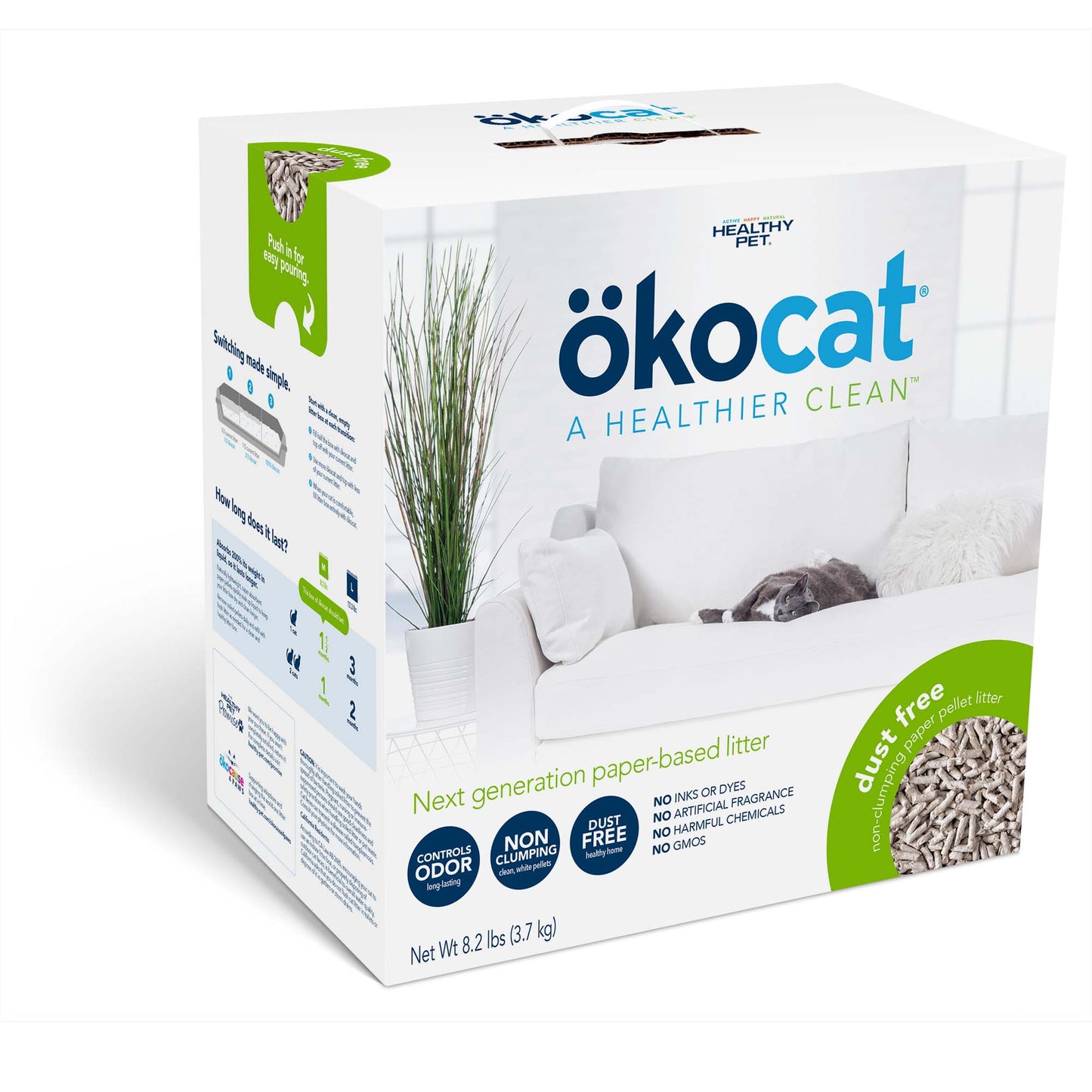 okocat Premium Dust Free Cat Litter Non-clumping Paper Pellet 8lb