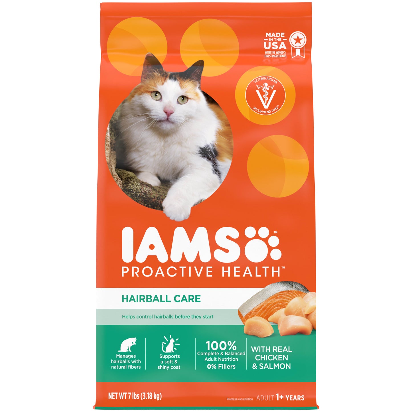 IAMS PROACTIVE HEALTH Adult Hairball Care Dry Cat Food with Chicken and Salmon 7 lb. Bag